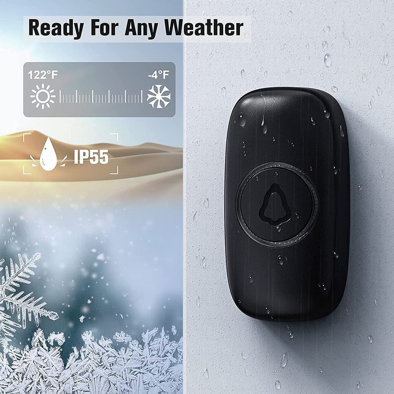 SECRUI Wireless Doorbell with 3Receivers 2 Push Buttons, Easy installation, Adjustable Volume, 58 Chimes, Colorful LED, 1000Ft Range, M520+F55, Black 3 receivers 2 push buttons