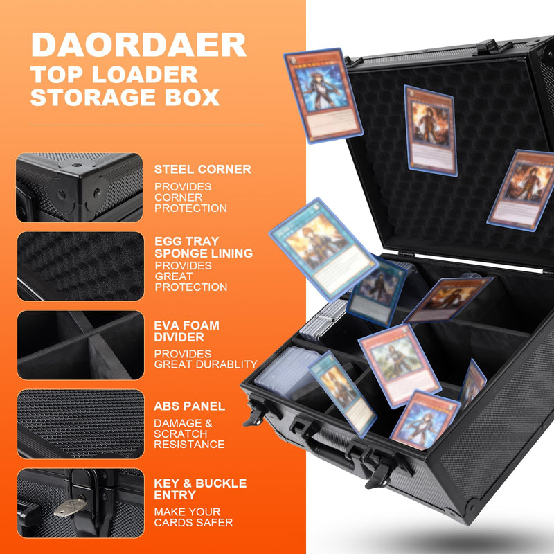 Toploader Storage Box for 3” x 4” 35pt Rigid Cards,Trading Card Case with Key Lock for Sports Cards Holds 600+ Toploaders or 135+ Magnetic Holders with 40pcs Labels and 6 Foam