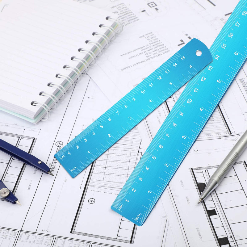 Stainless Steel Ruler and Metal Rule Kit with Conversion Table (Blue, 12 Inch, 6 Inch) blue