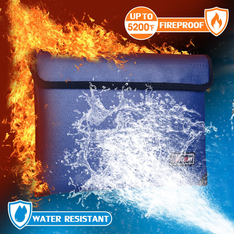 Fireproof Document Bag - with 5200°F Heat Insulated, Waterproof Fireproof Bag with Zipper, 8 Layers of Functional Materials , Fireproof Money Bag for Cash/Documents/Valuables, Fire bag 11"x7.7" 11"x7.7" Blue