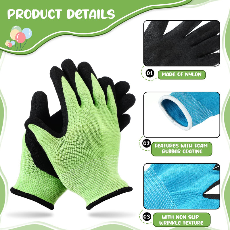Jeyiour 30 Pairs Kids Gardening Gloves Yard Work Gloves Non Slip Children Soft Safety Rubber Coated Gloves for Kids Children 6-12 Years