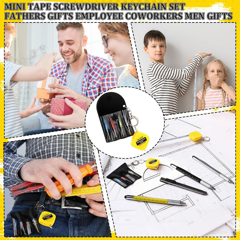 AmazingSpark 48 Pcs / 12 Set Men Gift Bulk Mini Screwdriver Keychain Tape Measures Multitool Pen Retractable Box Cutter Father Birthday Adult Party Favor