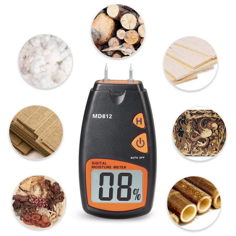Wood Moisture Meter, MD-812 Digital Moisture Tester- Wood Moisture Detector for Firewoods 2-Pin Sensor(Range 5% - 40% RH; Accuracy: 1%)