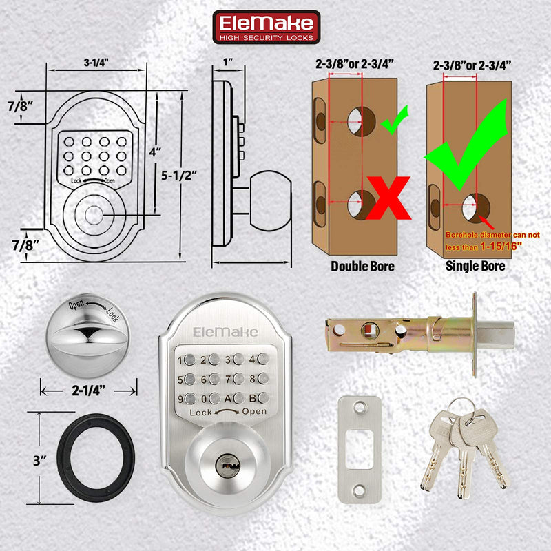 Keyless Door Lock Deadbolt Entry Door Knob Keypad Digital Combination Higher Security Keypad Door Knob Mechanical Stainless Steel #304 (Pass Code or Key) Silver1
