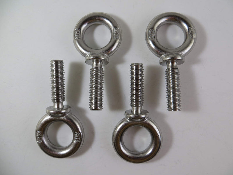 US STAINLESS 4 Pieces Stainless Steel 316 3/8" x 1 1/4" UNC Machinery Eye Bolt Marine Grade Bolt with 1" Eye ID Pitch of 16