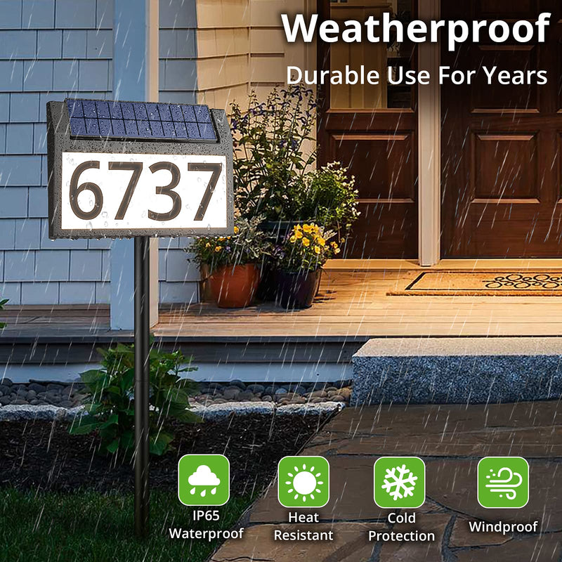 MAXvolador Solar Address Sign Lighted House Numbers Waterproof, Solar Powered LED Illuminated Address Plaques with Stakes, 3-Color in 1 Address Number