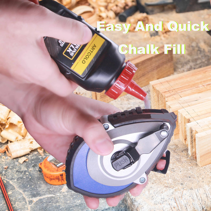 Chalk Reel kit - Six Gear Quick Retrieval Chalk Lines,100ft Line Included in Chalk Box,4oz Red Chalk Powder,Wire Box is Made of Aluminum 1 Count (Pack of 1)