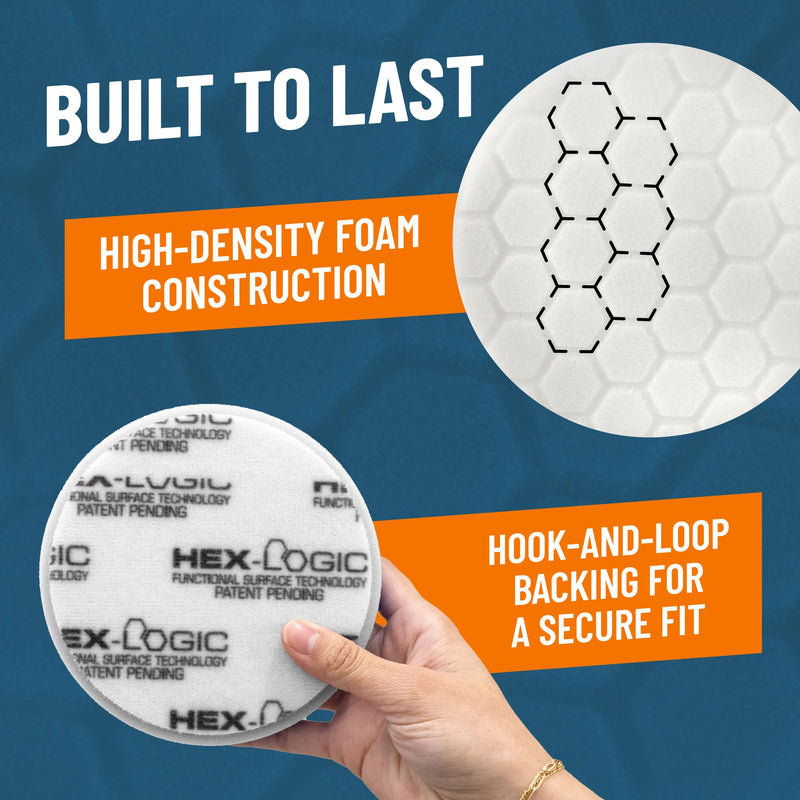 Chemical Guys Hex-Logic Ultra Light Cut Polishing Pad White (5.5 Inch) (3 Pack) – Foam Finishing Pads for Swirl Removal, Gloss Boosting & Final Polish