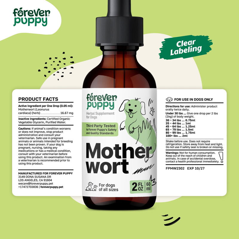 Forever Puppy Motherwort Drops for Dogs - Heart Support - Motherwort Herb Extract Supplement - Liquid Dog Vitamins and Supplements - Sugar & Alcohol-Free - 2 fl oz