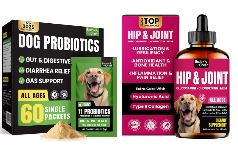 Gut & Joint Support Bundle for Dogs – Probiotic Powder + Liquid Glucosamine Drops