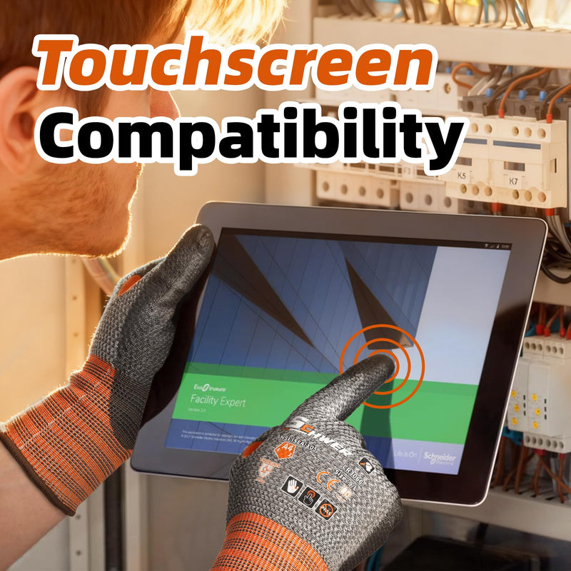 Schwer 12 Pairs Cut Resistant Work Gloves, CR3066 ANSI A4 Cut Proof Gloves with PU Coating, Touch-Screen, Non Slip, Reinforced Thumb, Wire & Fiberglass Free, Durable Working Gloves for Construction, L Large