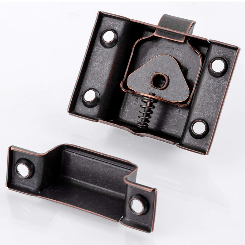 Large Stamped Antique Copper Cabinet Door Latch - 2 1/8" × 2 1/8" - Spring Loaded Cupboard Door Latch with Oval Turn - Vintage Cabinet Hardware | UA-140-LAC (1)