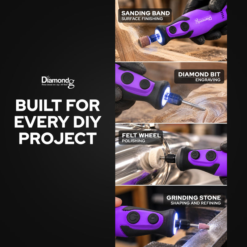 Diamondg Cordless Rotary Tool Kit, 8V, 5-Speeds - 50pcs DIY Accessories Purple