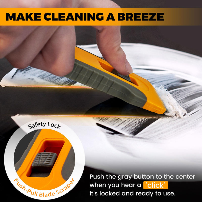Razor Blade Scraper Tool with 15pcs Extra Blades, Cleaning Razor Scraper for Glass, Glass Top Stove Scraper for Oven Door, Cooktop Scraper, Glass Scraper Cleaning Paint from Glass Orange