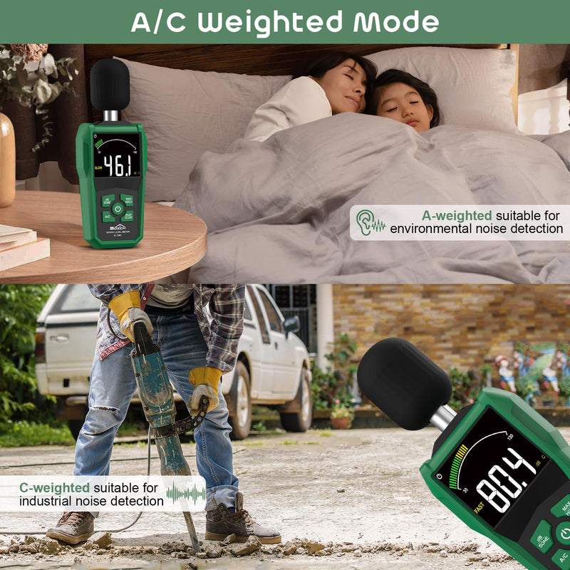 Decibel Meter,SQECH Digital Sound Level Meter with Color Backlit Screen,Portable SPL Meter with A/C Weighted,dB/SONE Unit,FAST/SLOW Response,MAX/MIN,Data Hold,Range 30-130dB,for Home/Office/Factories