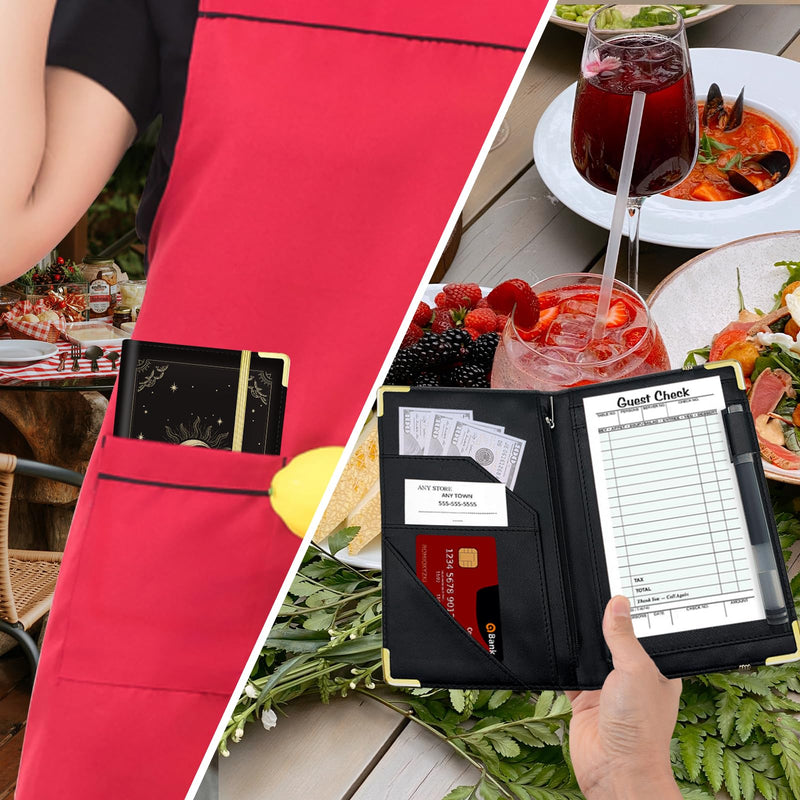 Server Book, Cutaswish Server Books for Waitress Cute, Waiter Receipt Book, PU Leather Waitress Book with Zipper Pocket, Waitress Accessories(Sun&Moon) M