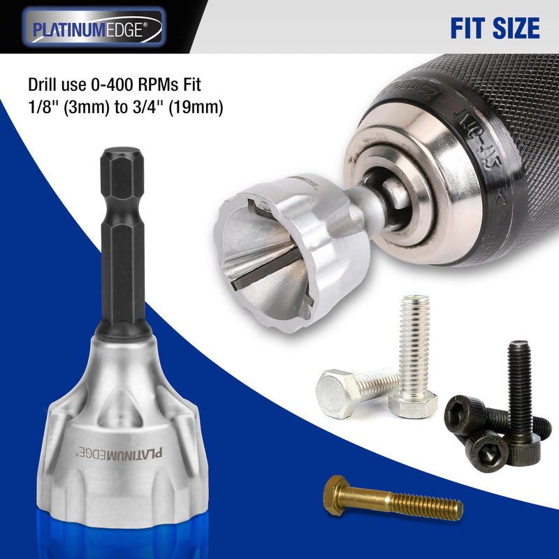 PLATINUMEDGE Deburring External Chamfer Tool, YG8 Carbide Blade, Deburring Drill Bit, Remove Burr Tools, Quick Release 1/4inch Hex Shank, Repairing Damaged Bolts, Fits for 1/8”-3/4” (3mm-19mm)