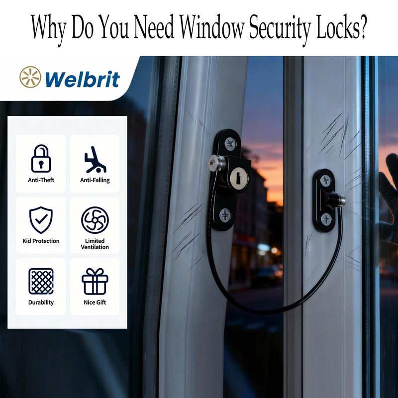 Window Restrictor Locks,Door and Window Opening Restrictor,Sliding Window Security Locks with Keys,Suitable for Home, Office, Hotel, Factory, and Other Anti-Theft Security, with Box 5pcs Black