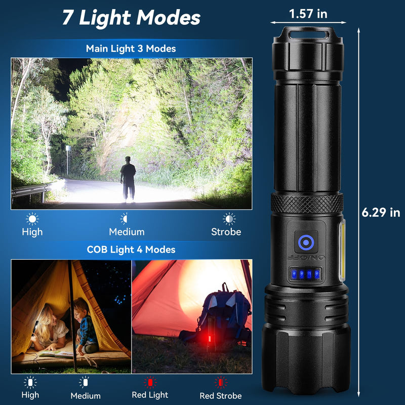 Flashlight Rechargeable Flashlights High Lumens, 99,000 LM Bright LED Flashlight Powered Flash Light, USB Rechargeable Flashlights & Waterproof Handheld Flash lights for Home Camping Hiking(2 Pack) Small