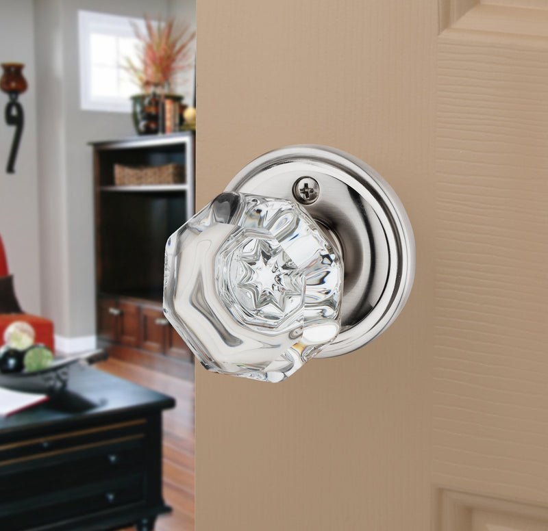Dynasty Hardware Classic Rosette, Crystal Style Door Knob, Individual Dummy Door Knob, Satin Nickel
