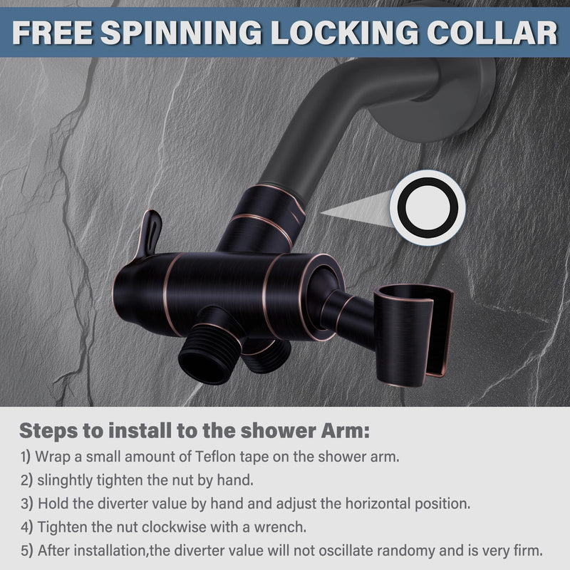 Shower Arm Diverter with Handshower Mount, G1/2 Brass 3 Way Diverter Valve Bathroom Universal Shower System Replacement for Handheld Shower and Fixed Shower Head, Oil Rubbed Bronze