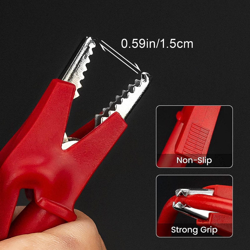 Alligator Clips Electrical Test Leads Set, 15A Jumper Wires Heavy Duty with Protective Copper Clips, Premium PVC Silicone Cables for Electrical Testing, Experiment, 2 Colors 100cm Length Alligator Clips/100cm/15A/2pcs