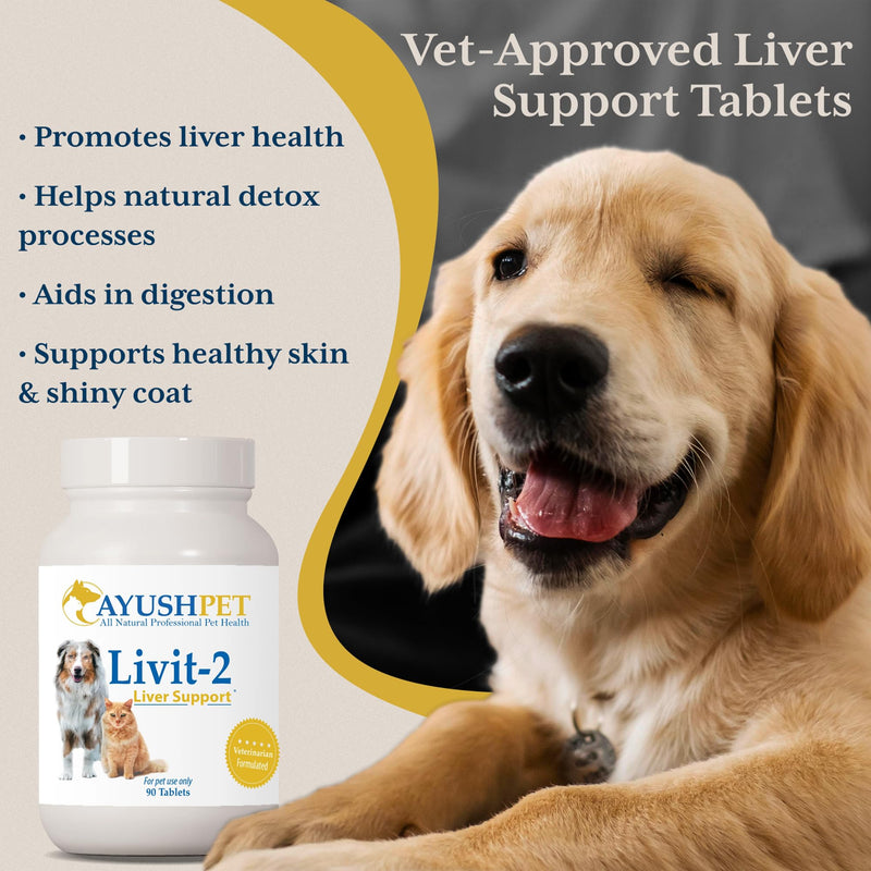 Ayush Herbs Livit-2 Pet Health Supplement, Liver and Gastrointestinal Support, Healthy Skin and Hair, Small or Large Animal, Young or Senior Pet, 90 Tablets - PawsPlanet Australia
