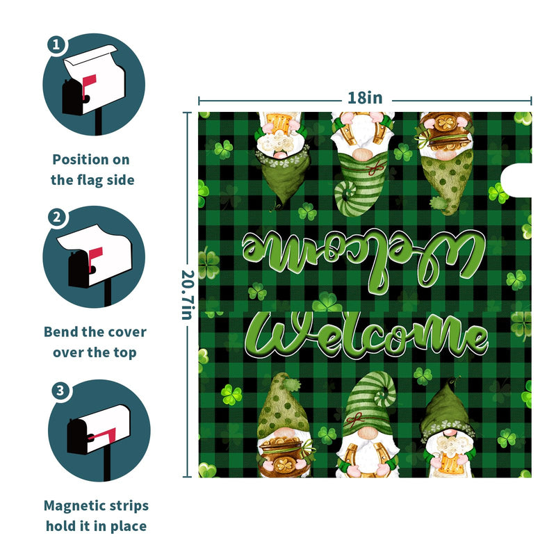 St Patricks Day Gnomes Mailbox Covers Magnetic Green Buffalo Plaid Checkered Magnetic Mailbox Covers Standard Size 18"X21" Welcome St.Patrick's Day Mailbox Cover Post Wraps for Outside Decoration 18x21 Inch style St Patricks Day Gnome Style