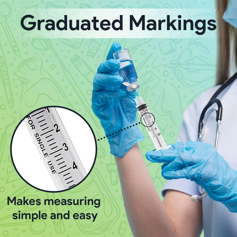 5 ml Syringe without Needle - 5 Pack of Individually Wrapped Disposable Syringes - Good for Medical, Scientific Lab, Home Use, and More - Sterile Luer Lock Syringes 5 ML 5.0