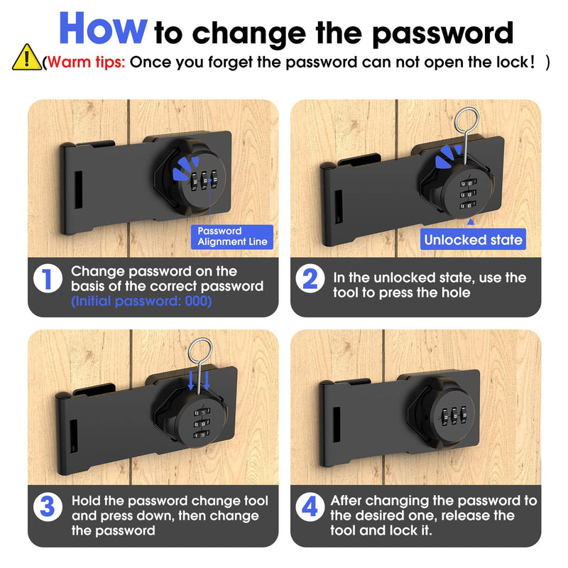 Mechanical Password Rotary Hasp Locks, Cabinet Locks with Combination, Door Security Latch for Small Barn Doors, Cabinets, Gate, Bathroom, Outdoor, Closet, Fence (Black) Black