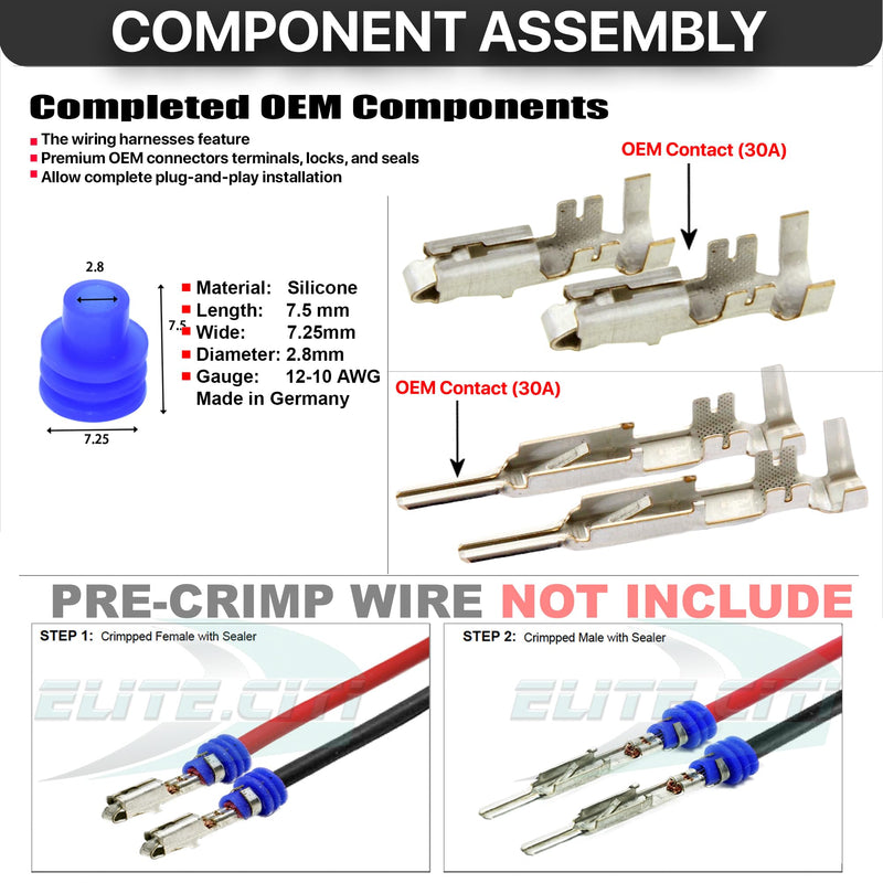 Metri-Pack 280 Series (X12) Male and (X12) Female w/ (24 Blue Sealer) Terminal, Sockets and Pin 10-12 GA 12-10 GA