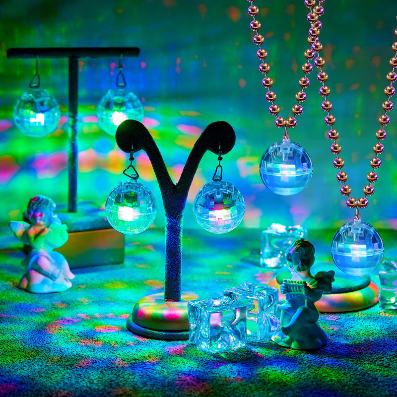 Sasylvia 2 Pcs LED Disco Ball Necklaces Light up Disco Party 70s Necklace And 2 Pairs Light up Disco Ball Earrings Sets for Birthday Disco Party Favor Halloween Christmas Gifts(Multicolor)