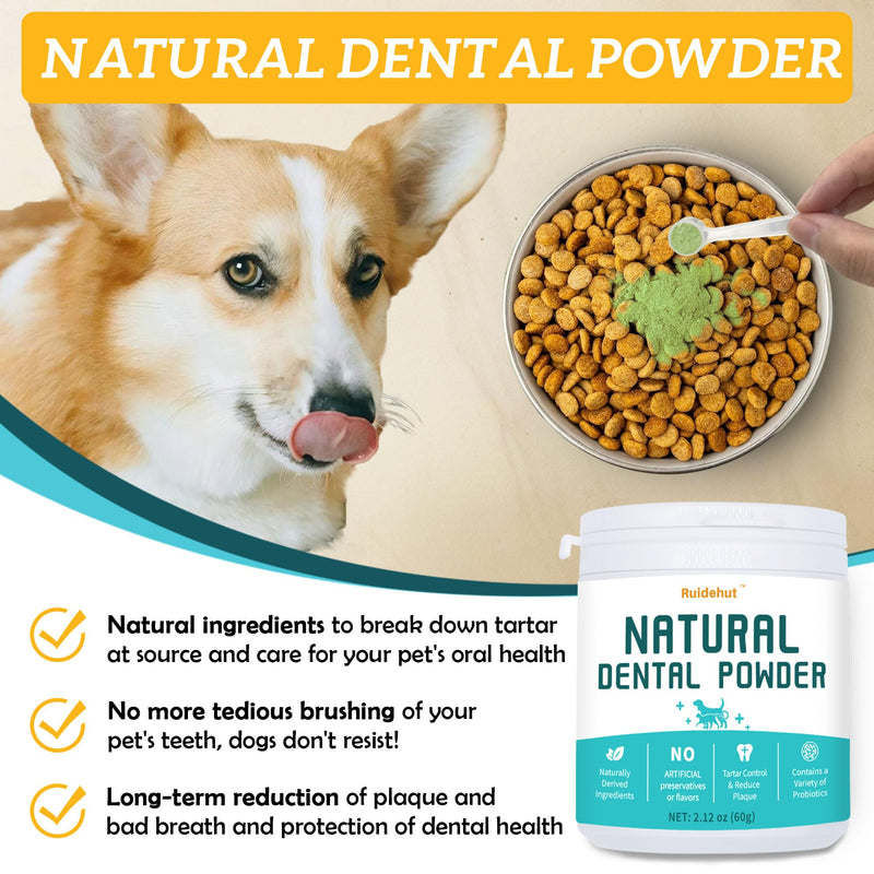Rruidehut Natural Dental Powder and Dental Finger Wipes, Dental Powder Contains Probiotics that Solve Bad Breath Through Internal Digestion, Finger Wipes Remove Plaque and Tartar from The Surface.
