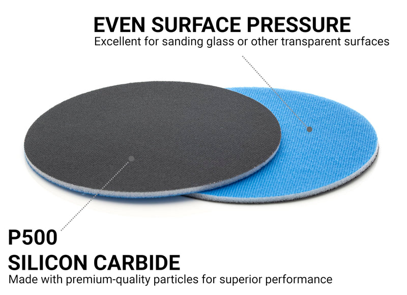 Glass Polish 3 inch (75mm) 500 Grit Pack of 20 Sanding Discs for Rotary Polisher - Foam Backed Silicon Carbide Abrasive P500 - GP14302