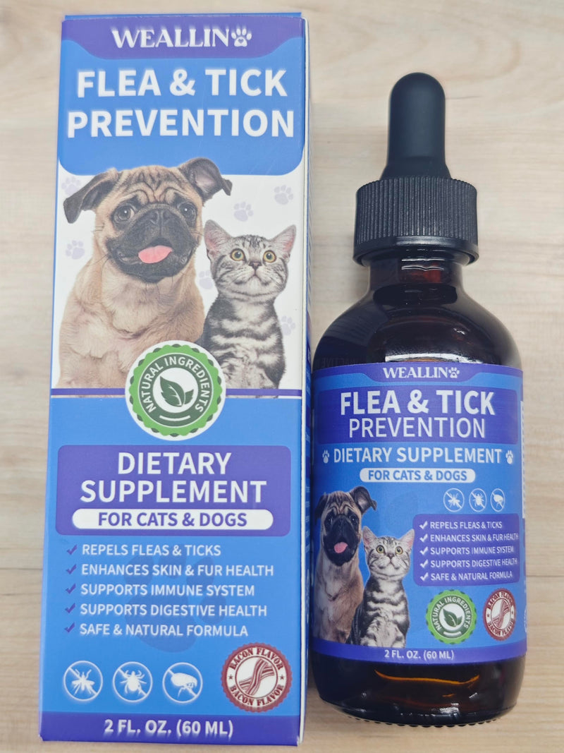 WEALLIN Flea and Tick Prevention Support for Cats and Dogs + Dog Cough Treatment Support for Dogs Pets Oral Natural Supplement Pet Care Support Drops for All Breeds and Ages