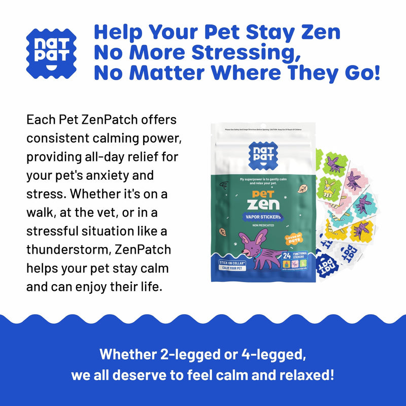 NATPAT Pet Zen Calming Patches for Dogs & Cats – Non-Medicated Effective Stress Relief for Travel, Fireworks & Separation Anxiety - Long Lasting & Non-Toxic (24 Patches) - Locket Sold separetely - PawsPlanet Australia