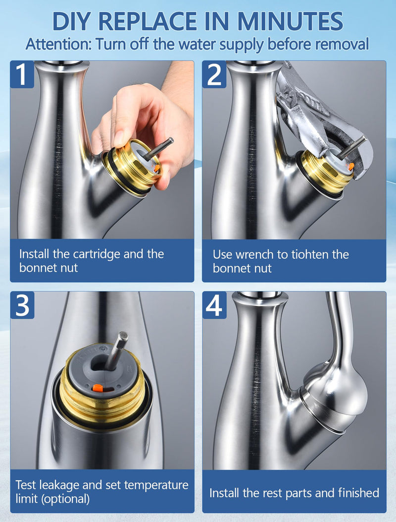 Faucet Cartridge Replacement for Delta RP50587 DST 1-Pack, Fits Delta Diamond Kitchen Lavatory Valve Single Handle, Includes Bonnet Nut, Fix Leak or Drip, Squeak, Temperature Issues,With Limit RP50587 with nut