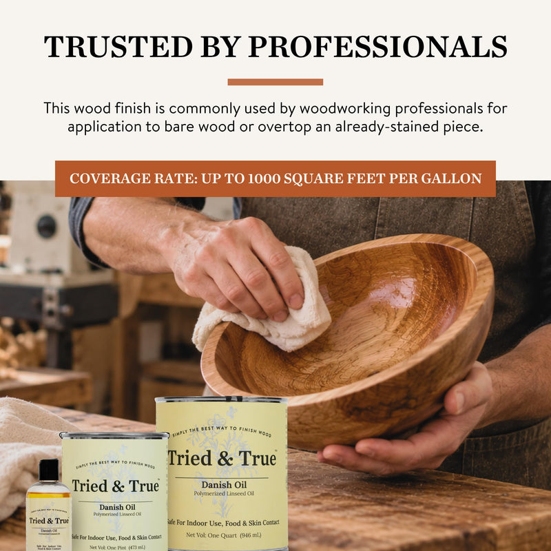 Tried & True Danish Oil, Pure Polymerized Linseed Oil Wood Finish, Pint