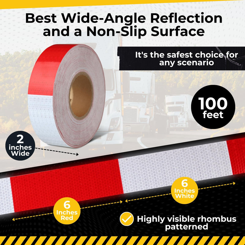 DOT C2 Reflective Tape 2IN x 100 FT - Outdoor Waterproof Conspicuity Tape - Red White Reflector Tape for Trailers, Vehicles, Boats - Strong Reflective Safety Tape for Caution Warning Signs