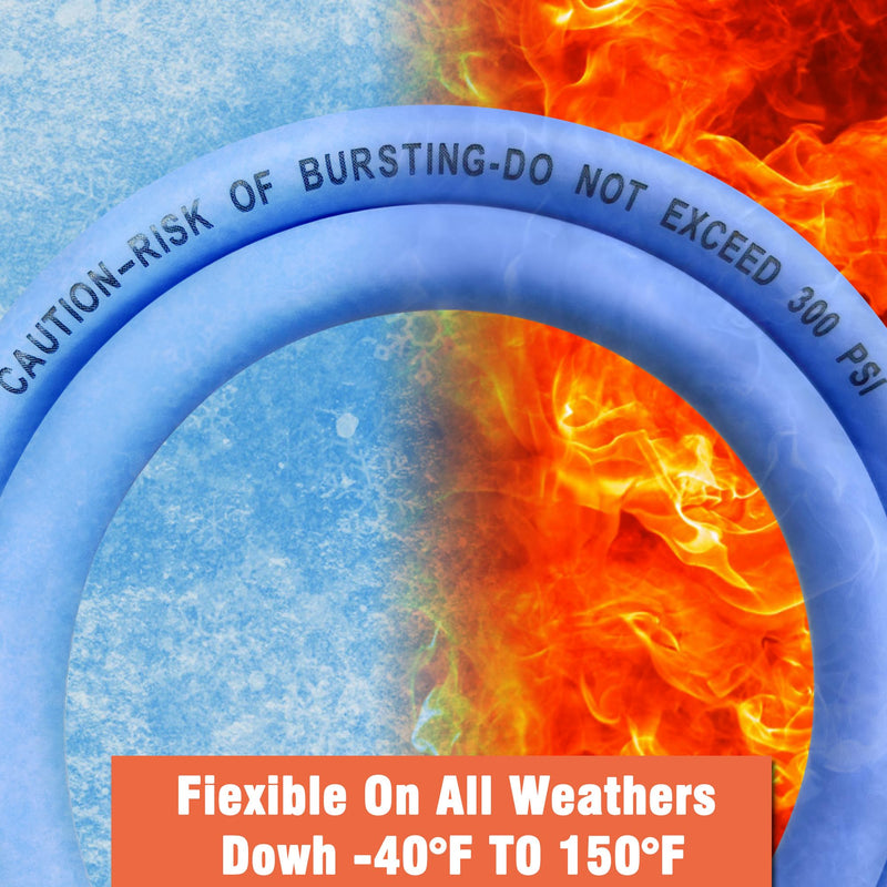 Air Compressor Hose 1/4 in x 6 ft, 300 PSI Heavy Duty Hybrid Air Hose with Quick Coupler and Plug Kit, Lightweight, Kink Resistant, All Weather Flexibility with Bend Restrictors, Blue 6FT