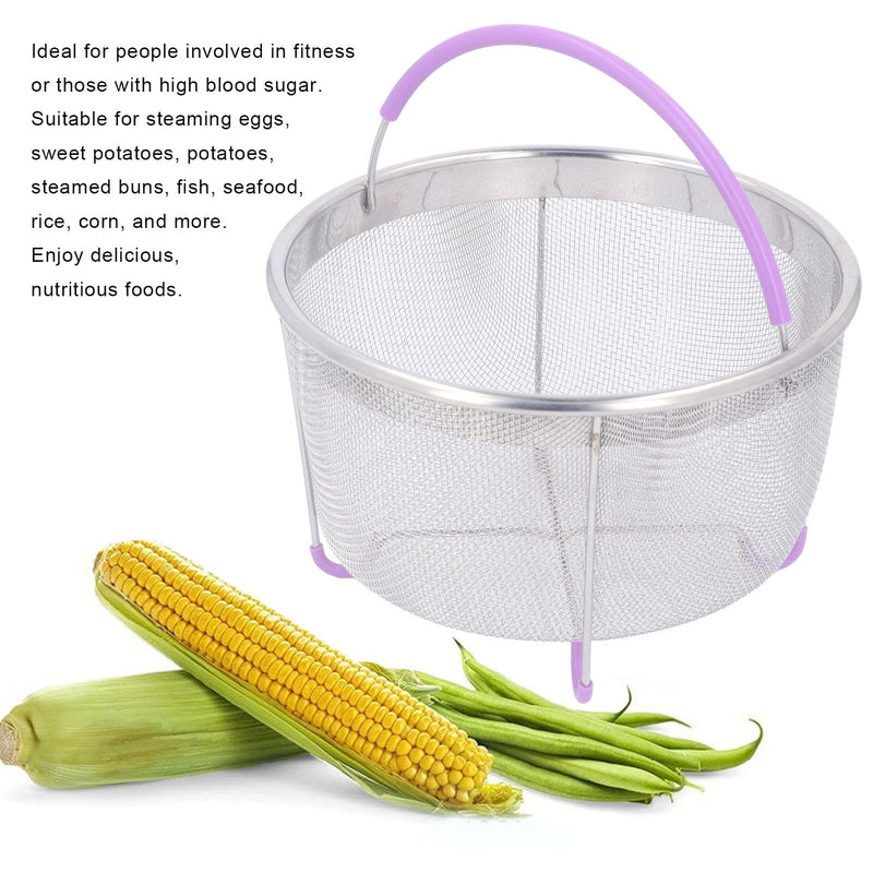 Steamer Basket, Mesh Steaming Basket Stainless Steel Strainer and Insert with Handle, for 6Qt Instant Pots Accessories, IP Insta Pots, Instapot Purple(21x13.5cm)