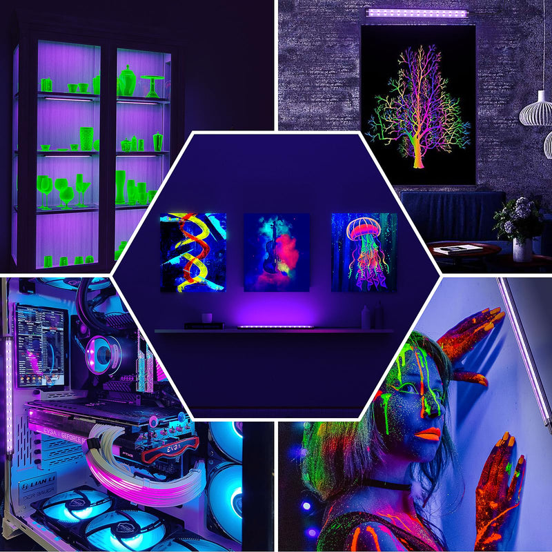 Onforu 2 Pack 10W LED Black Light Bar, 1ft, USB Blacklight Tube, Blacklight Bars with Switch, Black Light for Fluorescent Tapestry Poster, Cabinet, Glow Party, Halloween, Body Paint