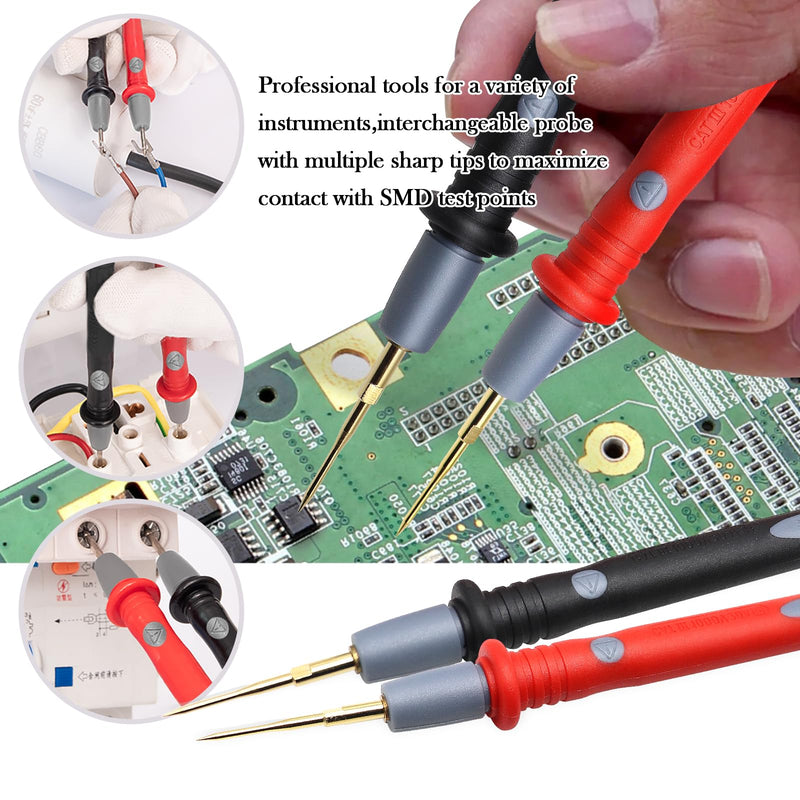 22-Piece Multimeter Test Lead Kit, Back Probe Test Leads,Multimeter Probes,Test Leads with Alligator Clips, Replaceable Gold-Plated Probes,Soft Silicone Wire ，for Digital Multi Tester