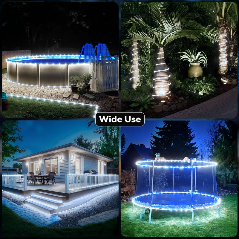 ICRGB 66FT 200LED Solar Rope Lights, Outdoor Waterproof Solar Lights with Remote, IP67 Solar Powered String Lights with Timing & 8 Modes for Garden Tree Pathway Yard Pool RV Christmas Decor, White