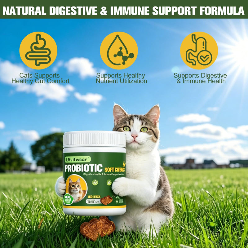 Cat Probiotic Soft Chews, Salmon Flavor, 1B CFU, Grain-Free, Omega 3&6, Cranberry, Gut Health & Digestive Support B