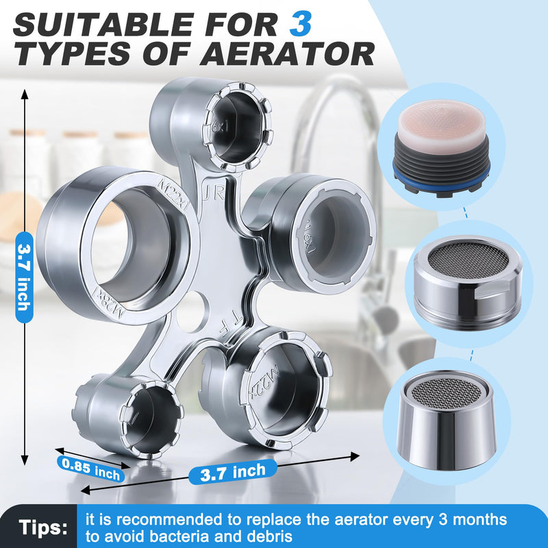 Enhon 13 in 1 Faucet Aerator Removal Tool, Metal Aerator Key Wrench for Hidden Threaded Aerator TF, TJ, TT, JR, STD and Cut Side/Round Aerator with Housing M16 M18 M20 M22 M24 M28 (Polished Chrome) Polished Chrome