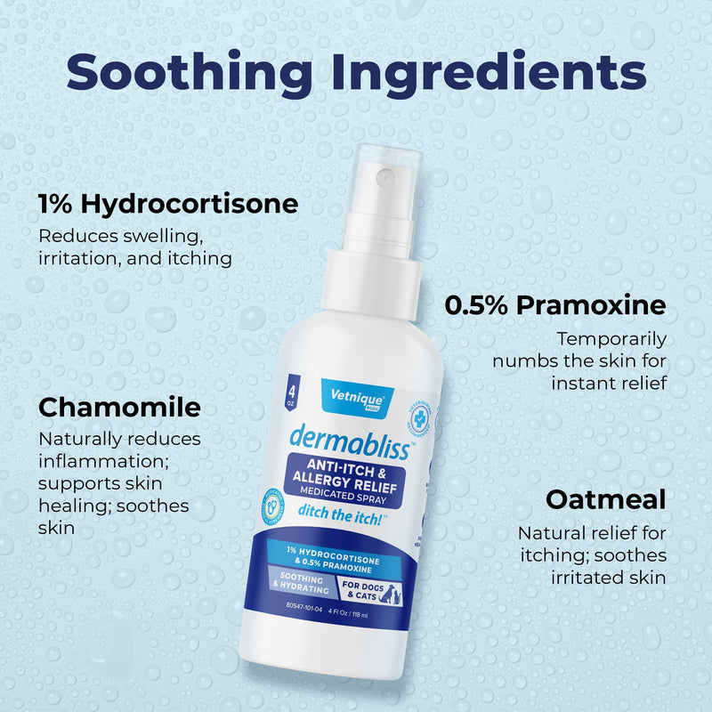 Vetnique Labs Dermabliss Anti-Itch Bundle for Dogs with Anti Itch Allergy Spray and Shampoo for Dogs and Cats Allergies - PawsPlanet Australia