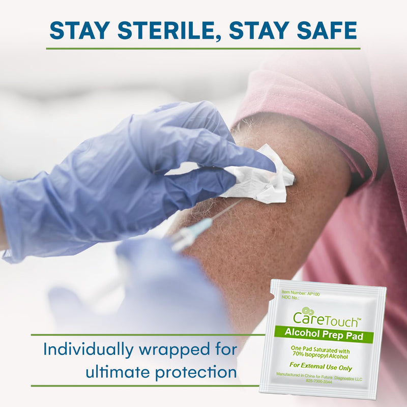Care Touch Alcohol Wipes Individually Wrapped - Prep Pads with 70% Isopropyl Alcohol, Great for Home, Medical & First Aid Kits Sterilized, Antiseptic 2-Ply Swabs 400 Count 400 Count (Pack of 1)