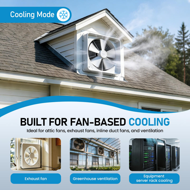 Digital Cooling Thermostat Outlet, 120V Plug-in Temperature Controller for Attic Fan and Exhaust Fan, Precise Temperature Control, 0–10H Timer, Forced Cooling