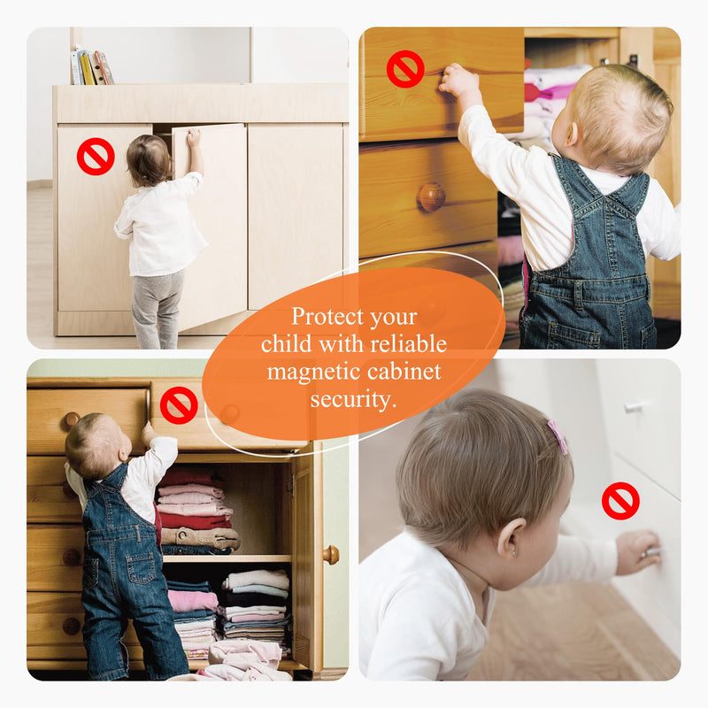 Magnetic Cabinet Locks Baby Proofing (20 Locks + 2 Keys) – Child Proof Cabinet Locks with Easy Adhesive Installation – Child Safety Locks for Kitchen, Cabinets & Drawers with Optional Screws